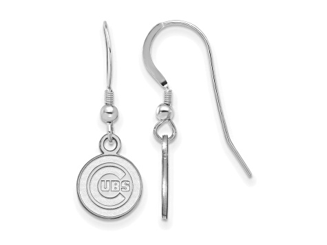 Rhodium Over Sterling Silver MLB LogoArt Chicago Cubs Dangle Earrings