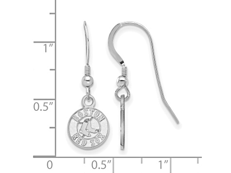Rhodium Over Sterling Silver MLB LogoArt Boston Red Sox Dangle Earrings