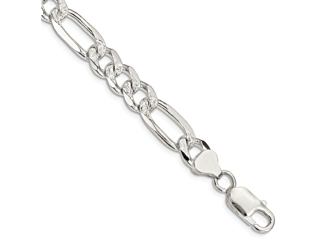 Sterling Silver 8mm Pavé Flat Figaro Chain Bracelet