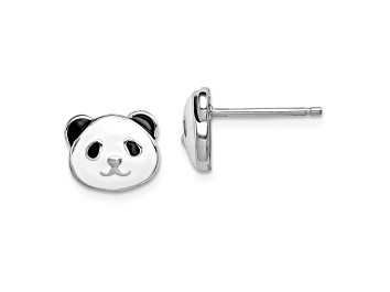 Picture of Rhodium Over Sterling Silver Enamel Panda Child's Post Earrings