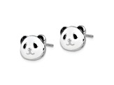 Rhodium Over Sterling Silver Enamel Panda Child's Post Earrings