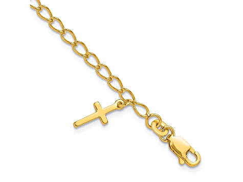 14K Yellow Gold Over Sterling Silver Cross Charm Child's 6in with 1-inch Extensions Bracelet