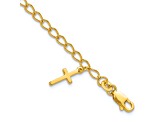 14K Yellow Gold Over Sterling Silver Cross Charm Child's 6in with 1-inch Extensions Bracelet