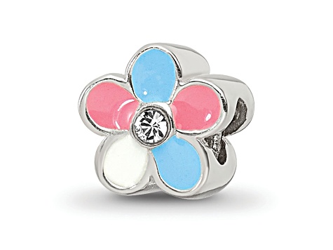 Sterling Silver Enameled Flower CZ Bead - 1272ZA | JTV.com