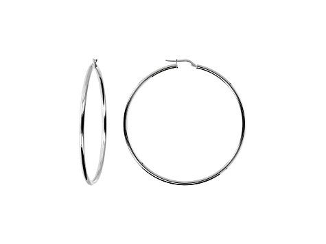 Sterling Silver Polished 2-1/2" Round Hoop Earrings