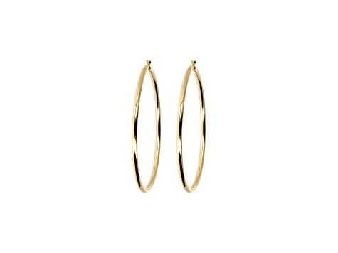 18K Yellow Gold Over Sterling Silver Polished 2-1/2" Hoop Earrings