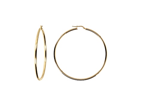 18K Yellow Gold Over Sterling Silver Polished 2-1/2" Hoop Earrings