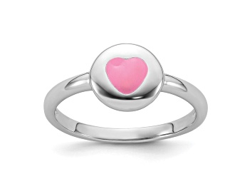 Picture of Rhodium Over Sterling Silver Polished Pink Enamel Heart Children's Ring