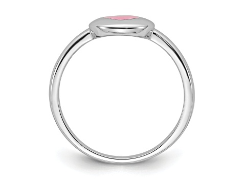 Rhodium Over Sterling Silver Polished Pink Enamel Heart Children's Ring