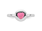 Rhodium Over Sterling Silver Polished Pink Enamel Heart Children's Ring