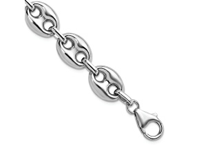 Rhodium Over Sterling Silver Polished 11.8mm Puffed Mariner 24 Inch Chain