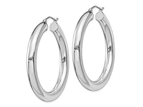 Sterling Silver Rhodium-plated 5mm Round Hoop Earrings