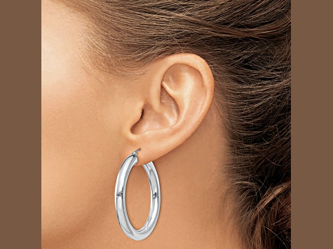 Sterling Silver Rhodium-plated 5mm Round Hoop Earrings