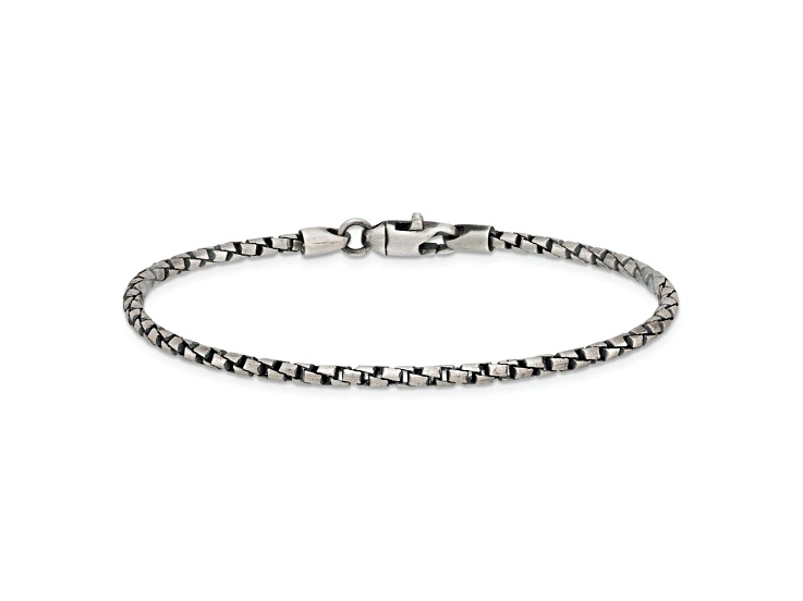 Sterling Silver Antiqued and Satin 2.5mm Twisted Box 8 Inch Chain Bracelet
