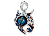 Rhodium Over Sterling Silver Polished Enamel Blue Stone Crab Pendant