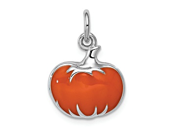 Picture of Rhodium Over Sterling Silver Orange Enameled Pumpkin Charm