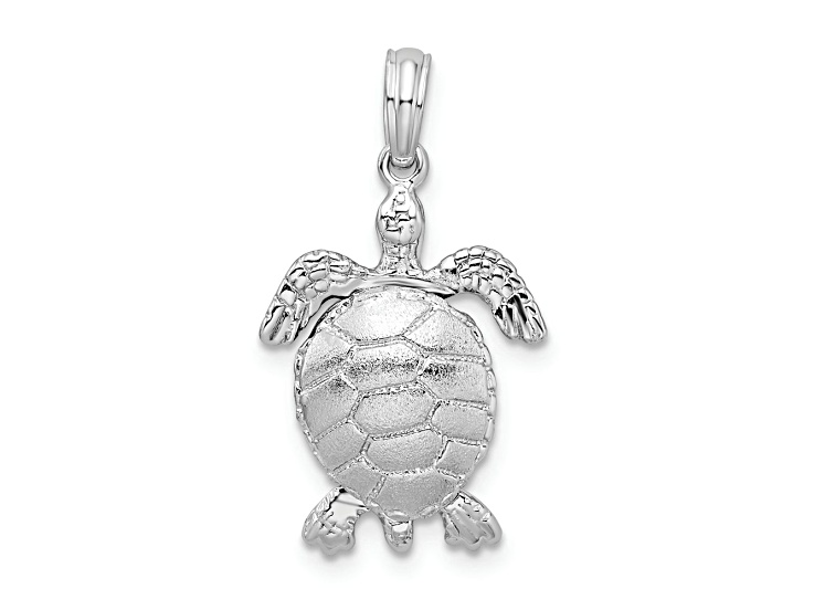 Rhodium Over Sterling Silver Polished 3D Moveable Sea Turtle Pendant