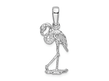 Picture of Rhodium Over Sterling Silver Polished 3D Flamingo Pendant
