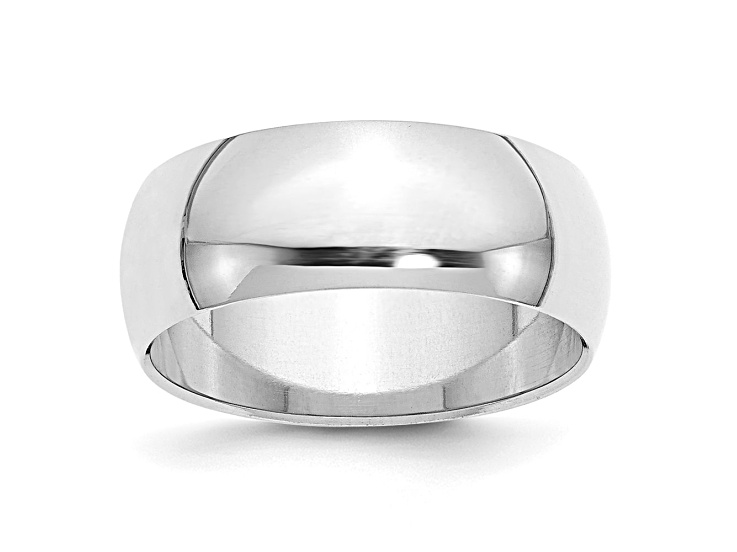 Rhodium Over Sterling Silver 8mm Half-Round Band