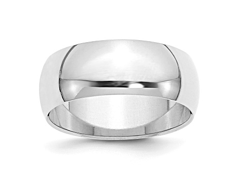 Rhodium Over Sterling Silver 8mm Half-Round Band