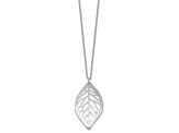 Sterling Silver Rhodium-plated Satin Cut-out Leaf Necklace