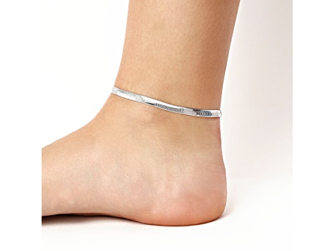 Sterling Silver Polished Herringbone Anklet