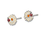 Sterling Silver Enamel Flower and Ladybug Children's Post Earrings