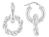 950 Sterling Silver Polished & Twisted Convertible Double Hoop Earrings