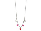 Sterling Silver Polished Pink, Red and White Enamel Heart Children's Necklace