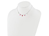 Sterling Silver Polished Pink, Red and White Enamel Heart Children's Necklace