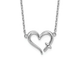 Rhodium Over Sterling Silver Heart with Cross 13-inch with 2-inch Extension Necklace
