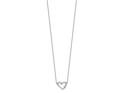 Rhodium Over Sterling Silver Heart with Cross 13-inch with 2-inch Extension Necklace