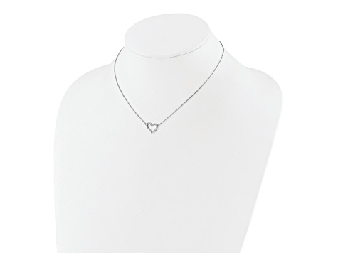 Rhodium Over Sterling Silver Heart with Cross 13-inch with 2-inch Extension Necklace