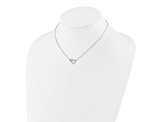Rhodium Over Sterling Silver Heart with Cross 13-inch with 2-inch Extension Necklace