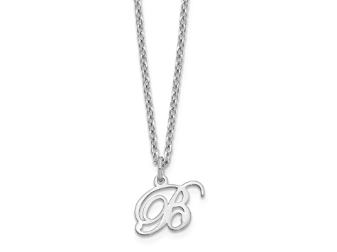 Rhodium Over Sterling Silver Letter B  Initial Necklace