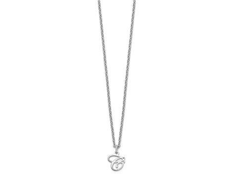 Rhodium Over Sterling Silver Letter C Initial Necklace