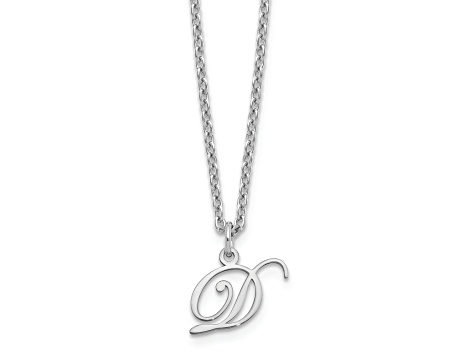 Rhodium Over Sterling Silver Letter D  Initial Necklace