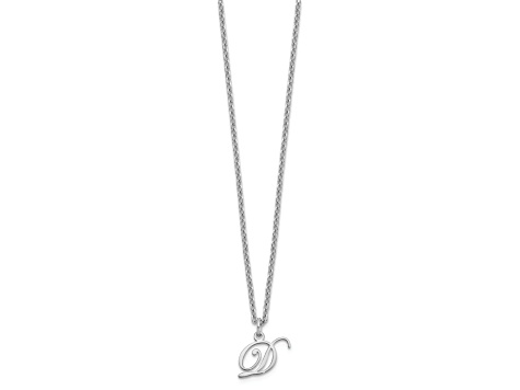 Rhodium Over Sterling Silver Letter D  Initial Necklace