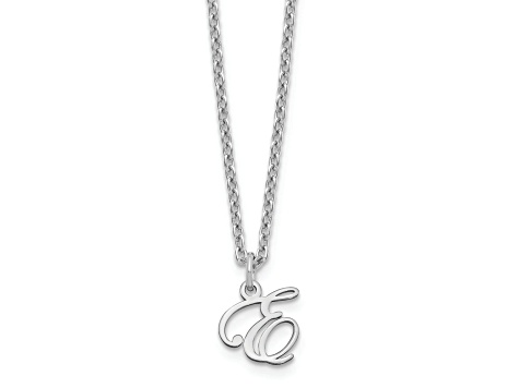 Rhodium Over Sterling Silver Letter E  Initial Necklace