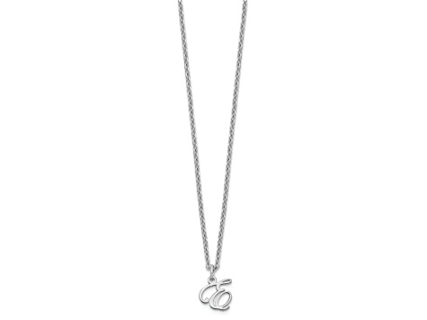 Rhodium Over Sterling Silver Letter E Initial Necklace