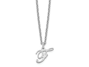 Rhodium Over Sterling Silver Letter F Initial Necklace