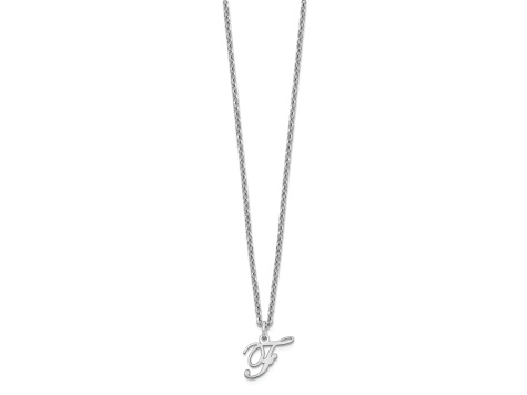 Rhodium Over Sterling Silver Letter F Initial Necklace