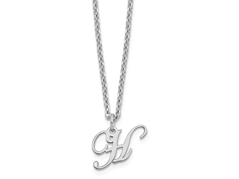 Rhodium Over Sterling Silver Letter H  Initial Necklace