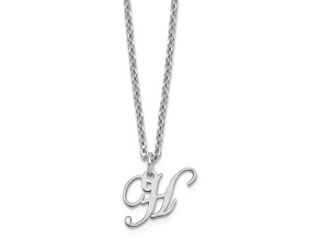 Rhodium Over Sterling Silver Letter H  Initial Necklace