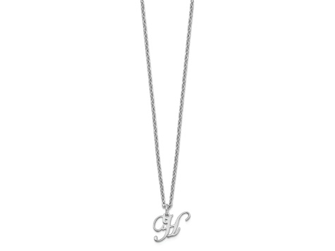 Rhodium Over Sterling Silver Letter H  Initial Necklace