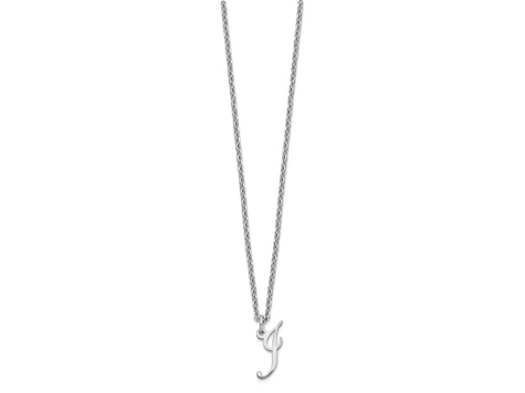 Rhodium Over Sterling Silver Letter I Initial Necklace