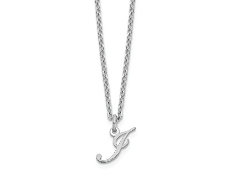Rhodium Over Sterling Silver Letter J Initial Necklace