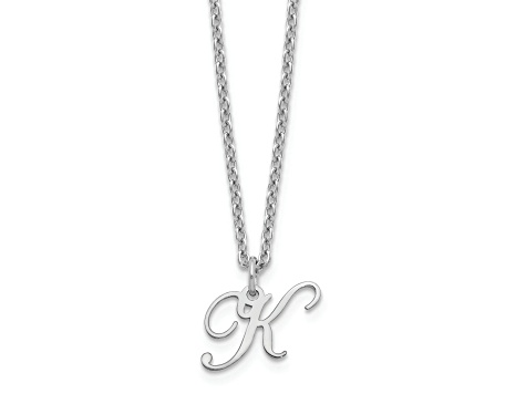 Rhodium Over Sterling Silver Letter K Initial Necklace