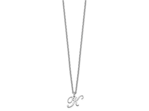 Rhodium Over Sterling Silver Letter K Initial Necklace