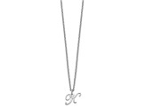 Rhodium Over Sterling Silver Letter K Initial Necklace
